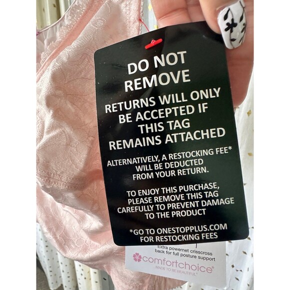 Comfort Choice NWT Pink Posture Support Front Hooks Wireless Lace Trim Bra 48B - Picture 6 of 10